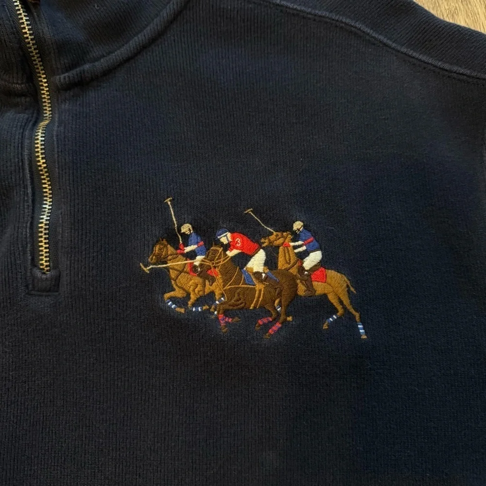 Vintage Polo Ralph Lauren 1/4 Zip Pullover 3 Pony Player Men’s 2XL Navy Preppy